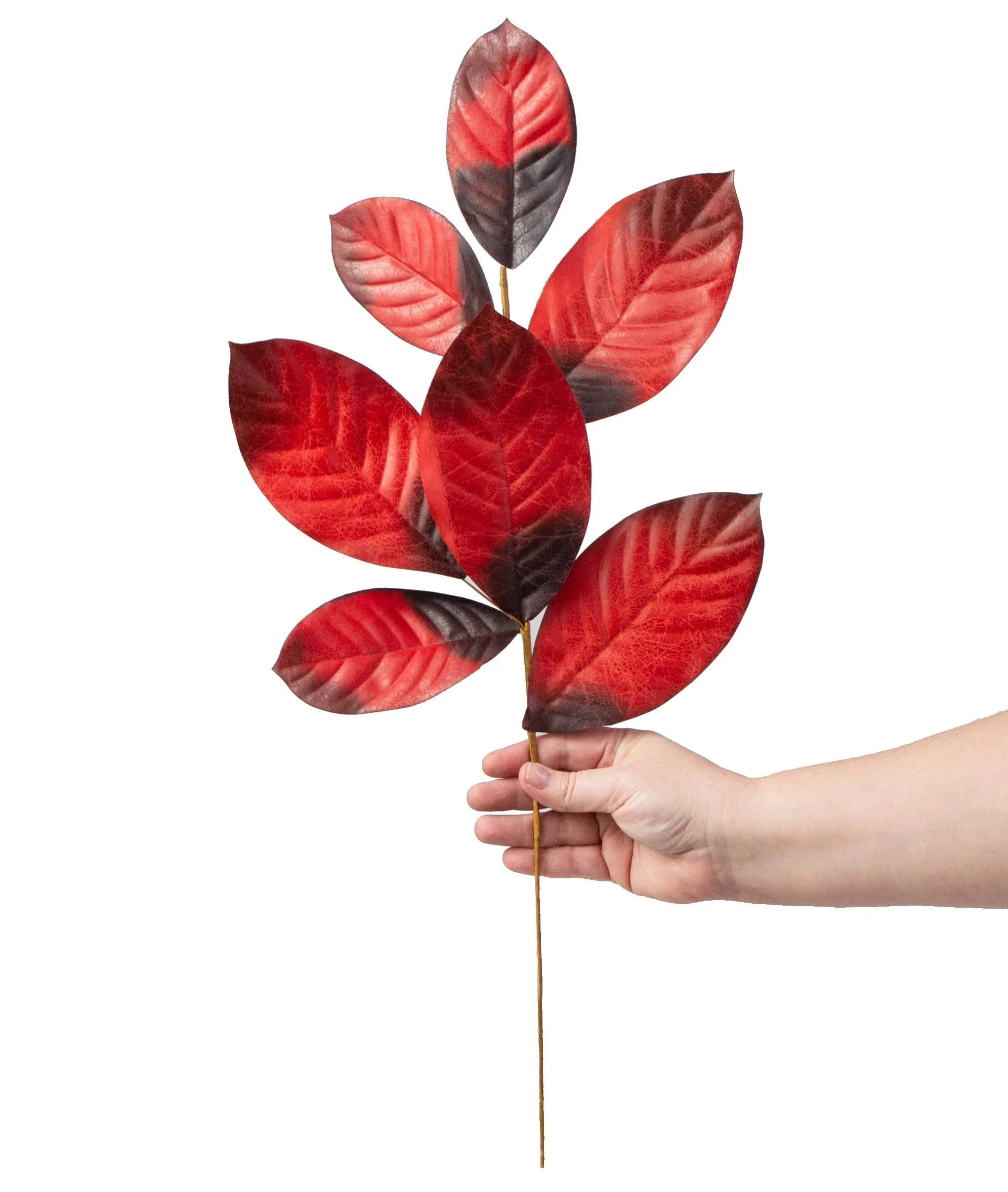 24" Magnolia Leaves Spray: Red