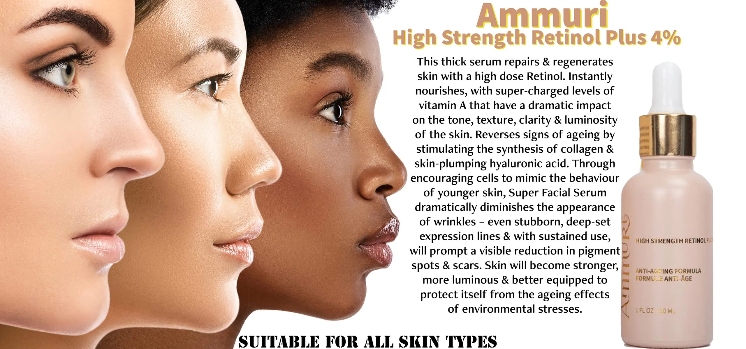 Ammuri Retinol Serum (4% Retinol) PLUS HIGH STRENGTH ANTI AGING Formula for Anti Wrinkles & Acne 4% Retinol