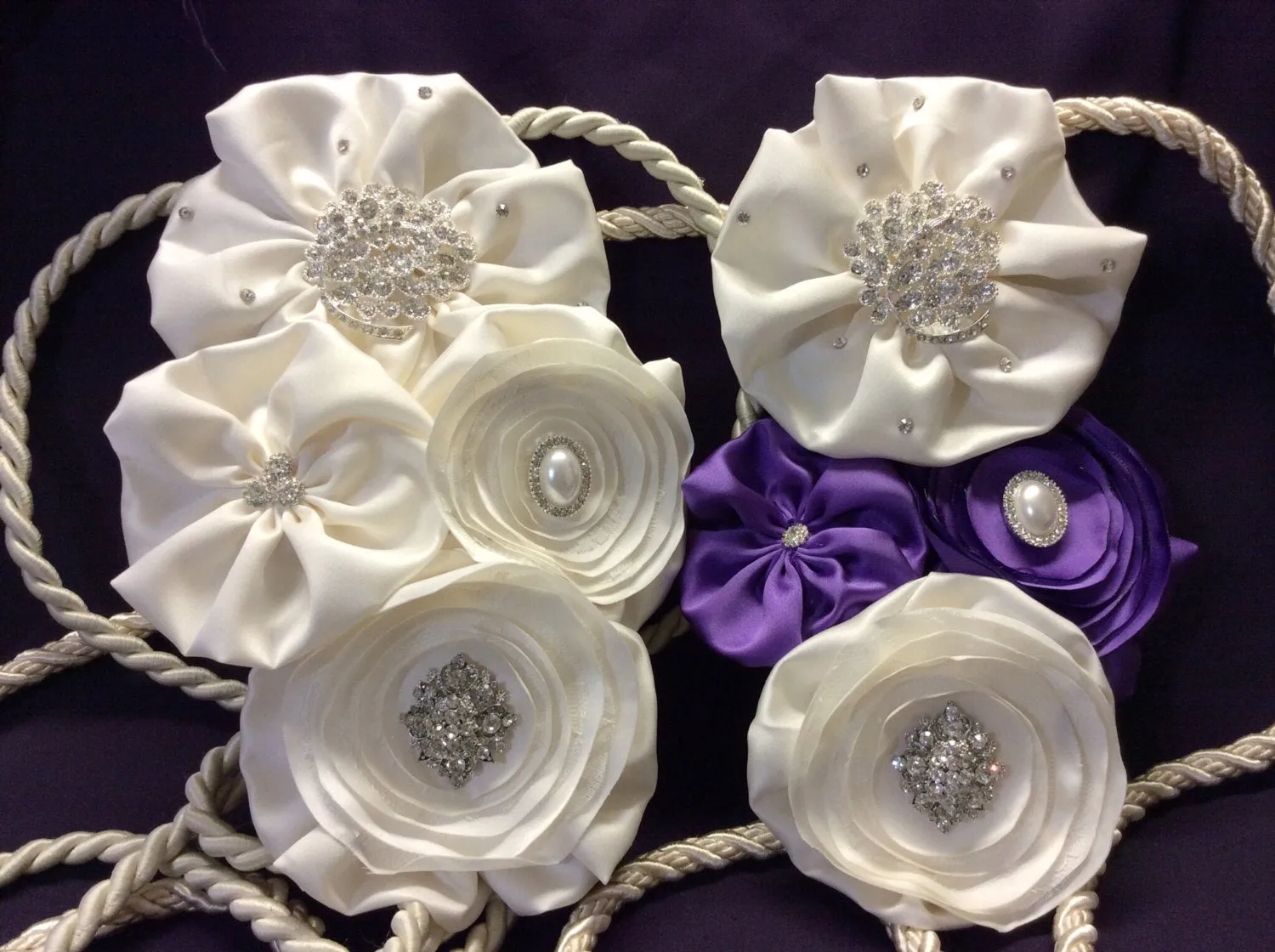 catholic wedding/wedding lasso/wedding rope lasso/lasso/with blush/dusty rose, champagne flowers and silver diamond brooches, pearls