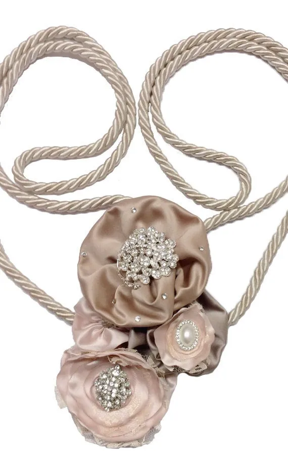 catholic wedding/wedding lasso/wedding rope lasso/lasso/with blush/dusty rose, champagne flowers and silver diamond brooches, pearls