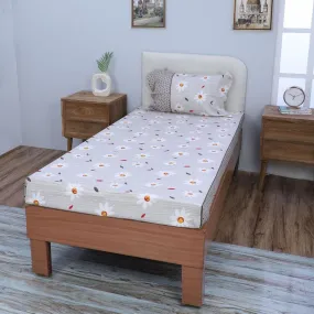 Daisy Blush Printed Bedsheet - Grey