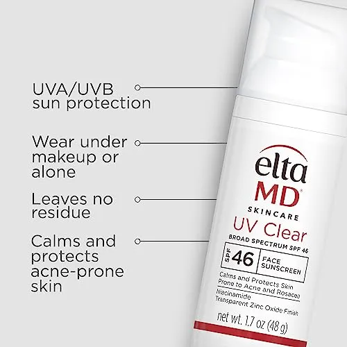 EltaMD UV Clear Face Sunscreen, Protects and Calms Sensitive Skin and Acne-Prone Skin, Lightweight, Silky, Dermatologist Recommended