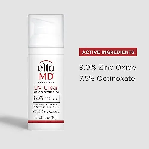 EltaMD UV Clear Face Sunscreen, Protects and Calms Sensitive Skin and Acne-Prone Skin, Lightweight, Silky, Dermatologist Recommended