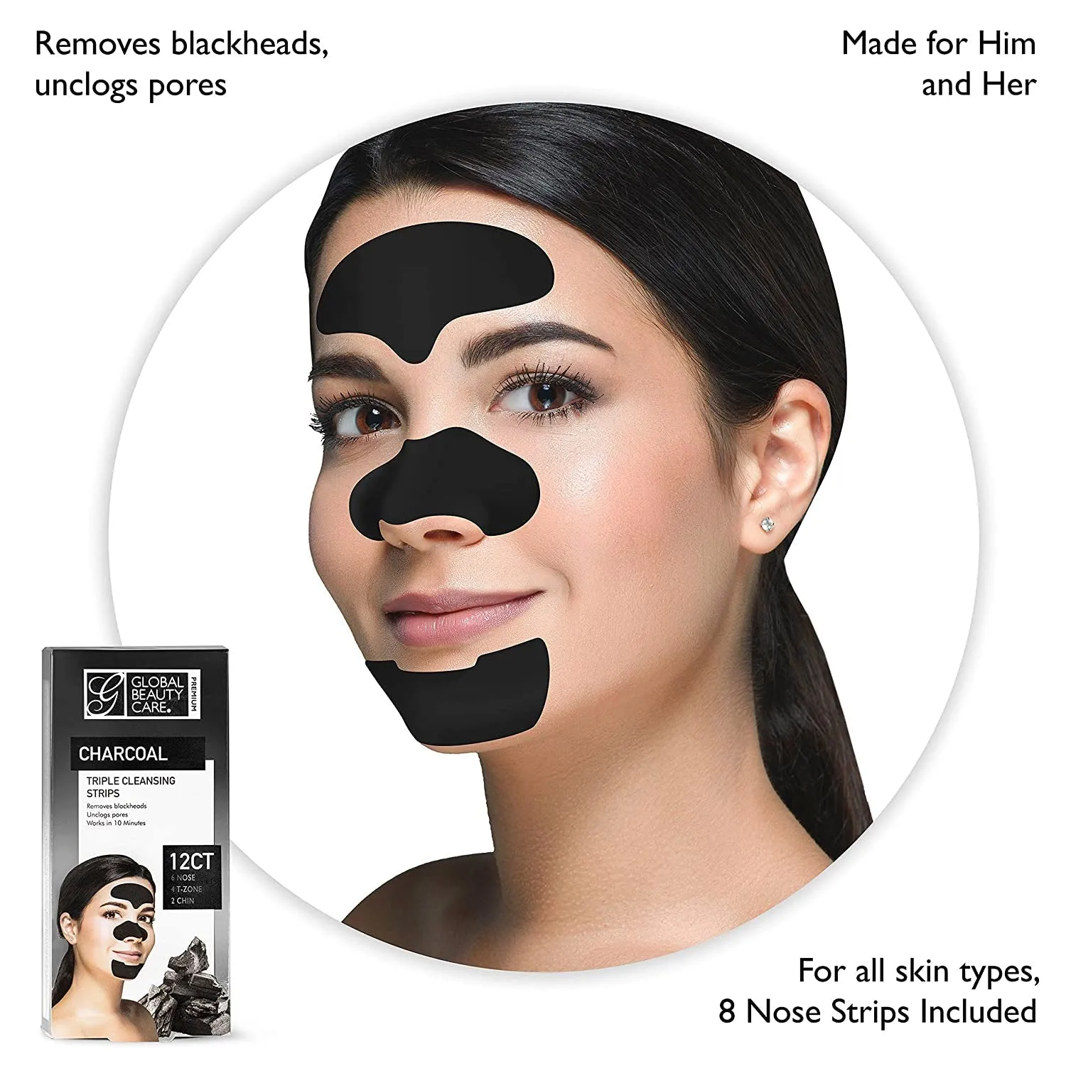 Global Beauty Care Charcoal Triple Cleansing Strips 12ct
