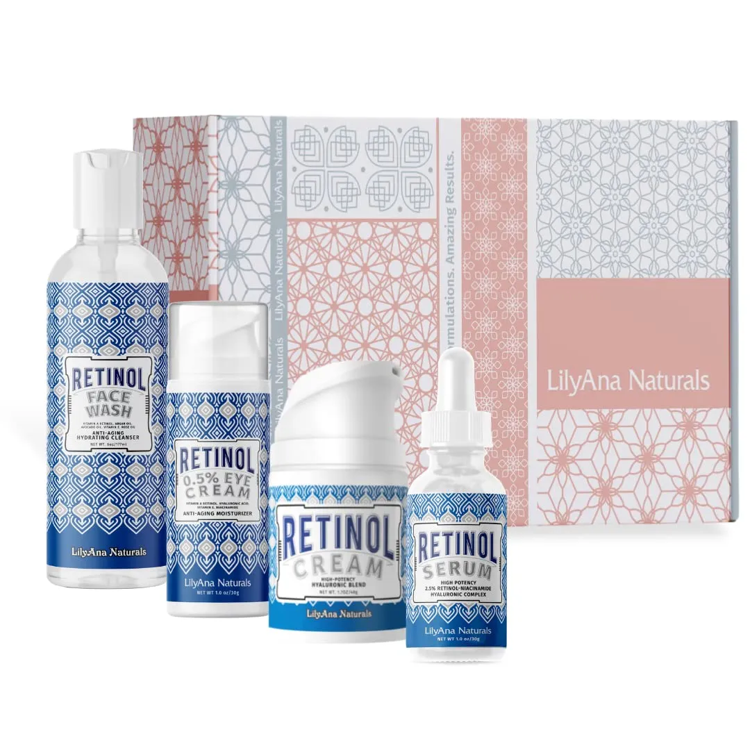 LilyAna Naturals Skincare Gift Set - Retinol Cream, Vitamin C Serum, Eye Cream and Face Cream Moisturizer - Anti Aging Skin Care Sets for Women