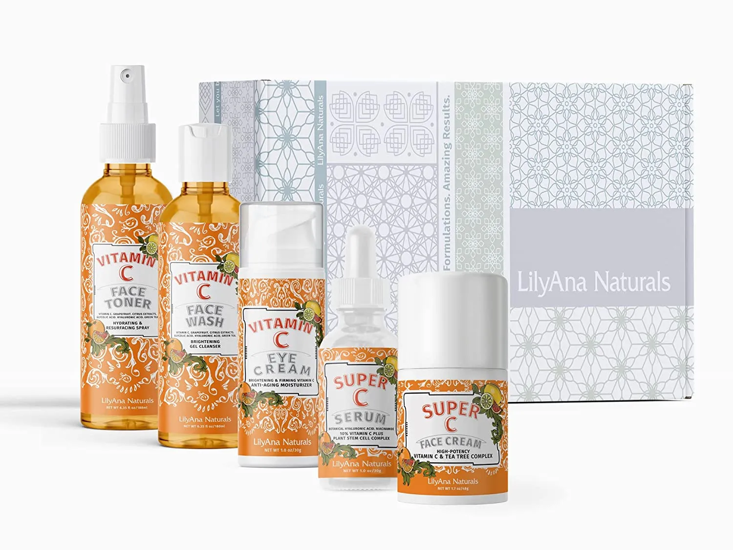 LilyAna Naturals Skincare Gift Set - Retinol Cream, Vitamin C Serum, Eye Cream and Face Cream Moisturizer - Anti Aging Skin Care Sets for Women