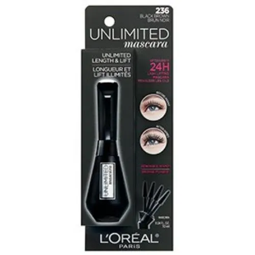 L'OREAL - Unlimited Lash Lifting and Lengthening Washable Mascara Blackest Black - 0.24 fl oz (7.0 ml)