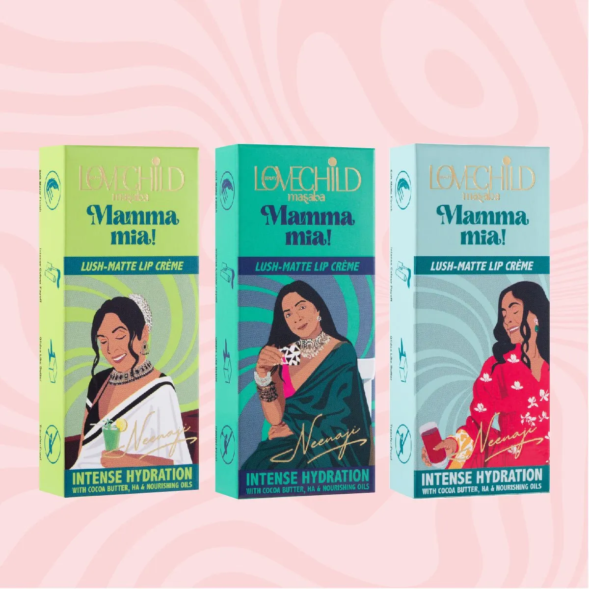 LoveChild Masaba - Neenaji's Fav Lip Creme Combo | Meetha Jaljeera, Masala Chai & Kokum Panna Combo