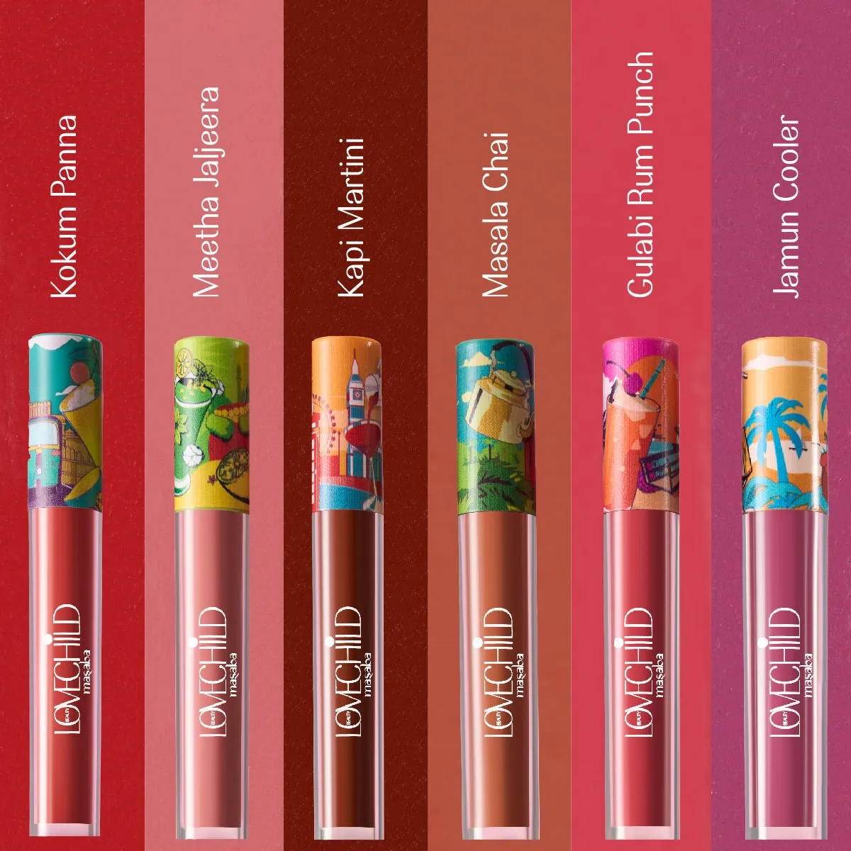 LoveChild Masaba - Neenaji's Fav Lip Creme Combo | Meetha Jaljeera, Masala Chai & Kokum Panna Combo