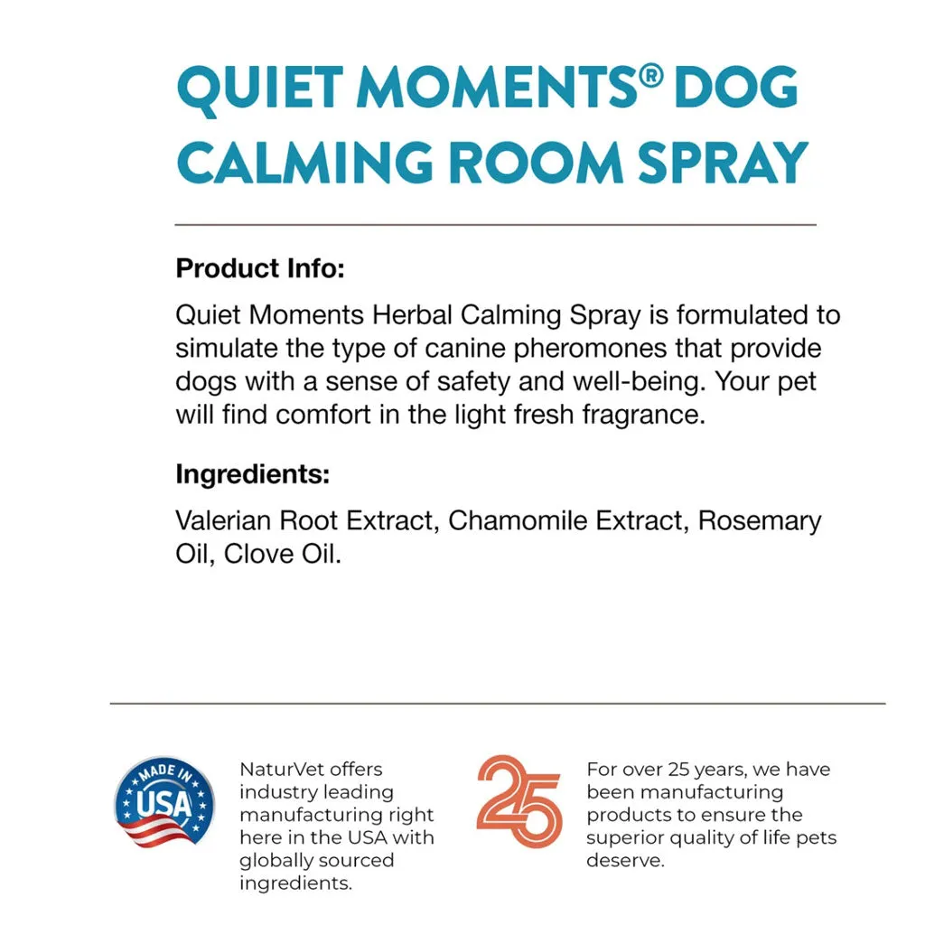 NaturVet Quiet Moments Herbal Calming Room Spray  for Dogs, 8-oz