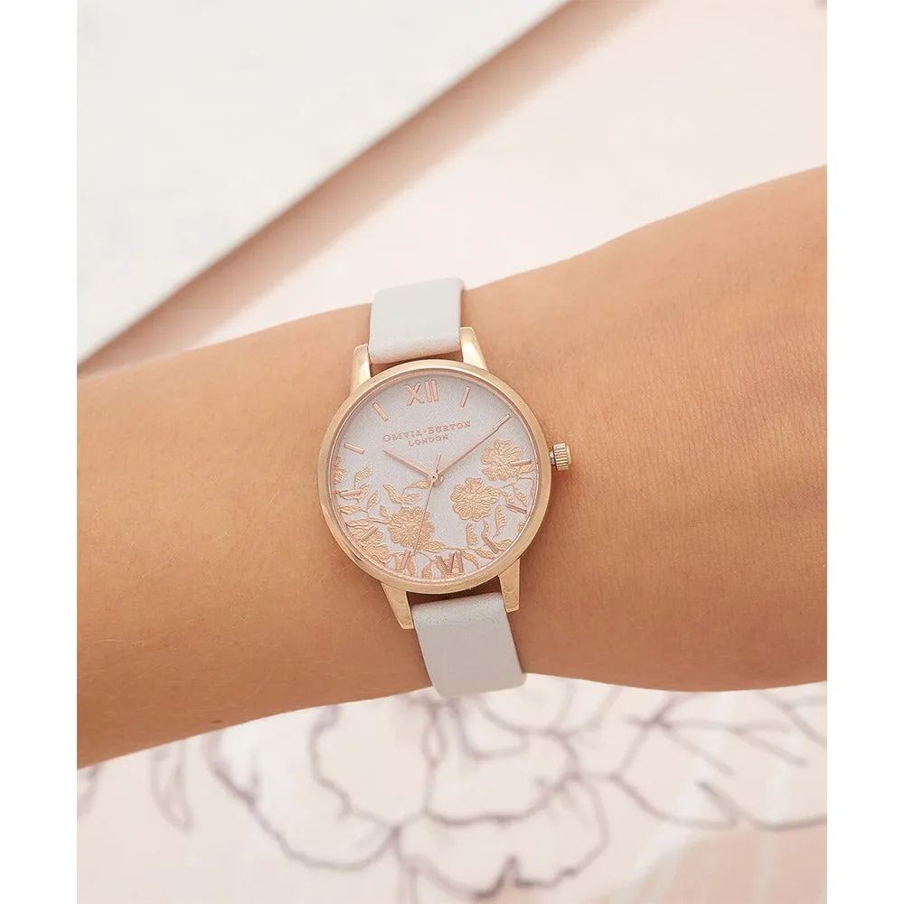 Olivia Burton Lace Detail Blush Leather Floral Dial Women's Watch - OB16MV69