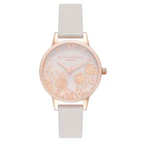 Olivia Burton Lace Detail Blush Leather Floral Dial Women's Watch - OB16MV69