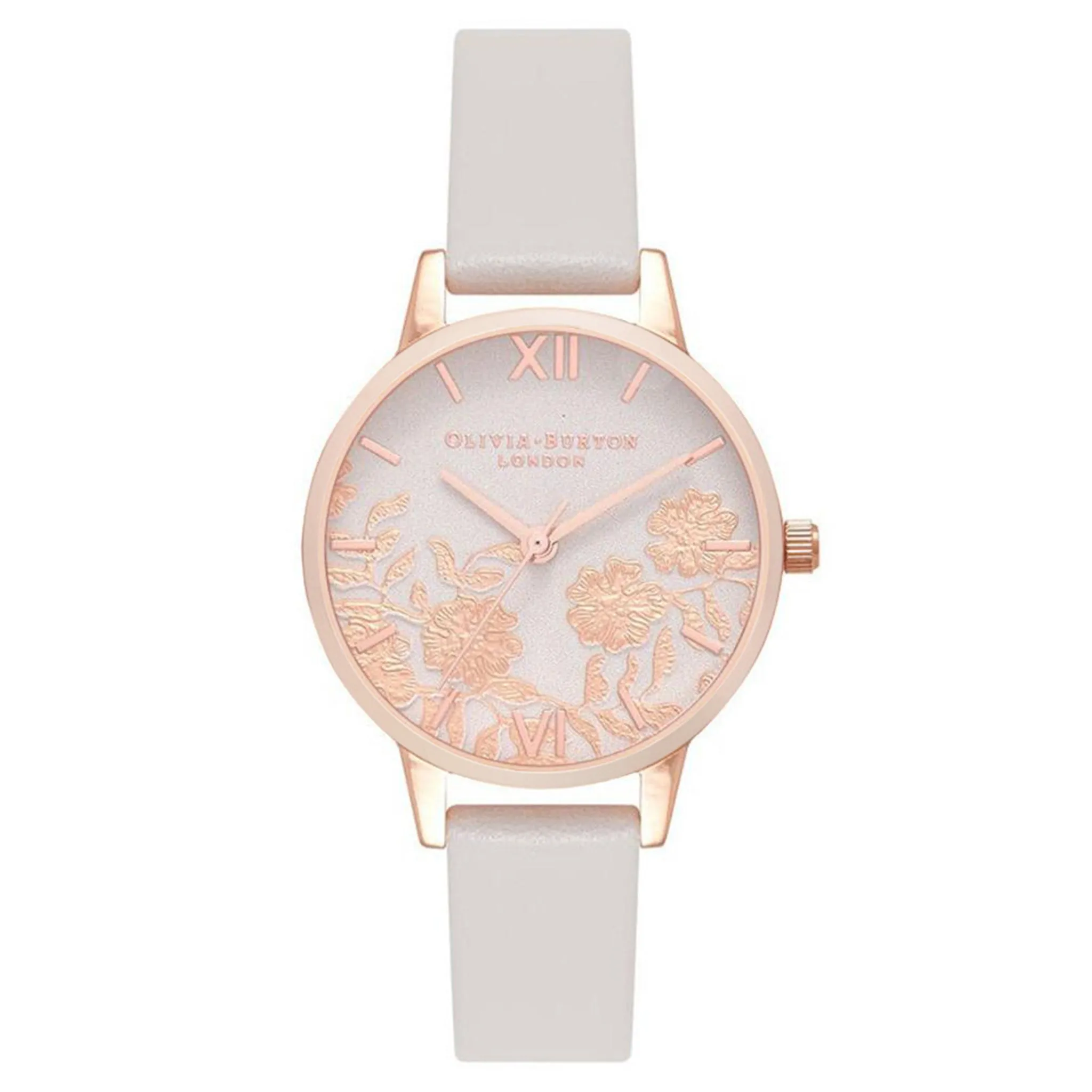 Olivia Burton Lace Detail Blush Leather Floral Dial Women's Watch - OB16MV69