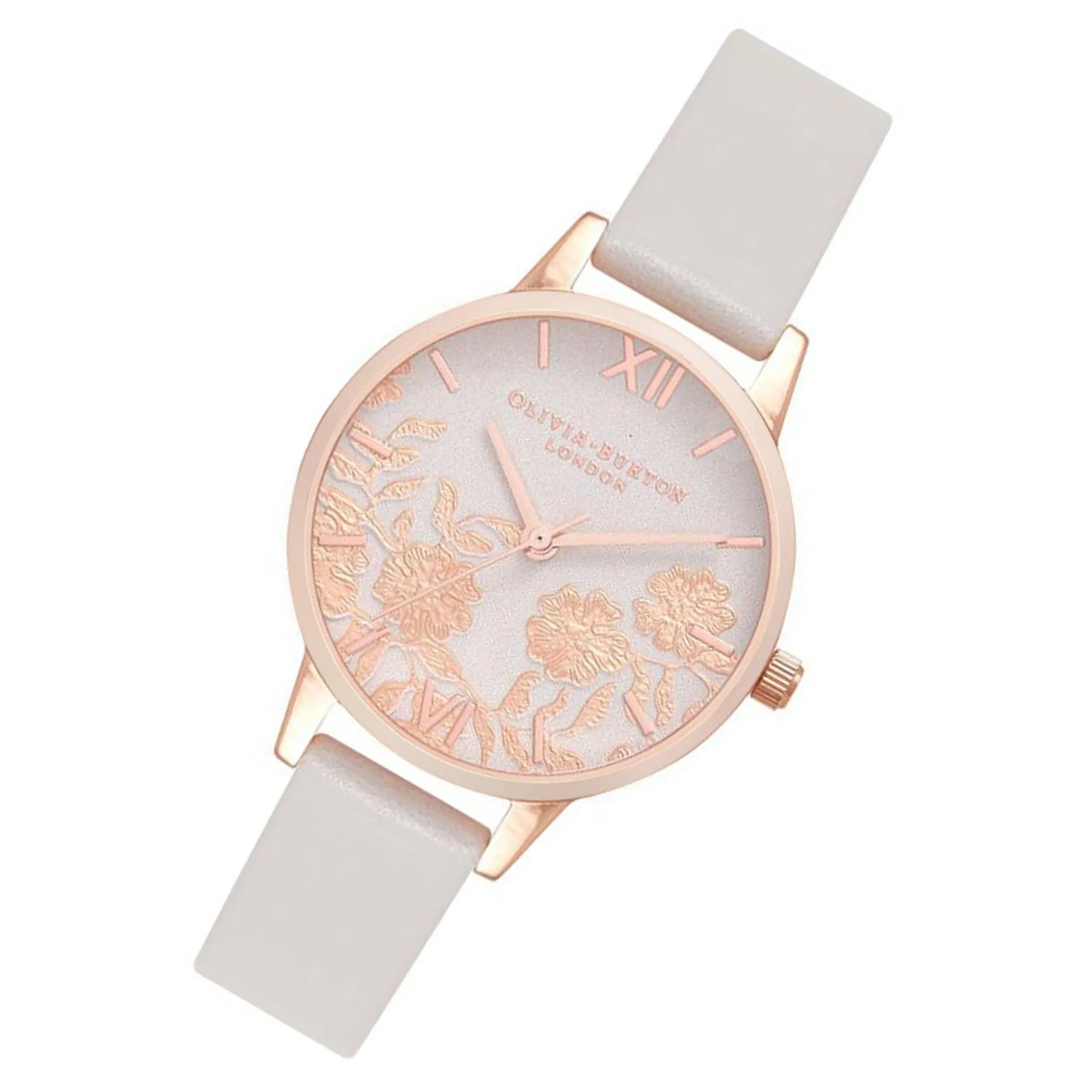 Olivia Burton Lace Detail Blush Leather Floral Dial Women's Watch - OB16MV69