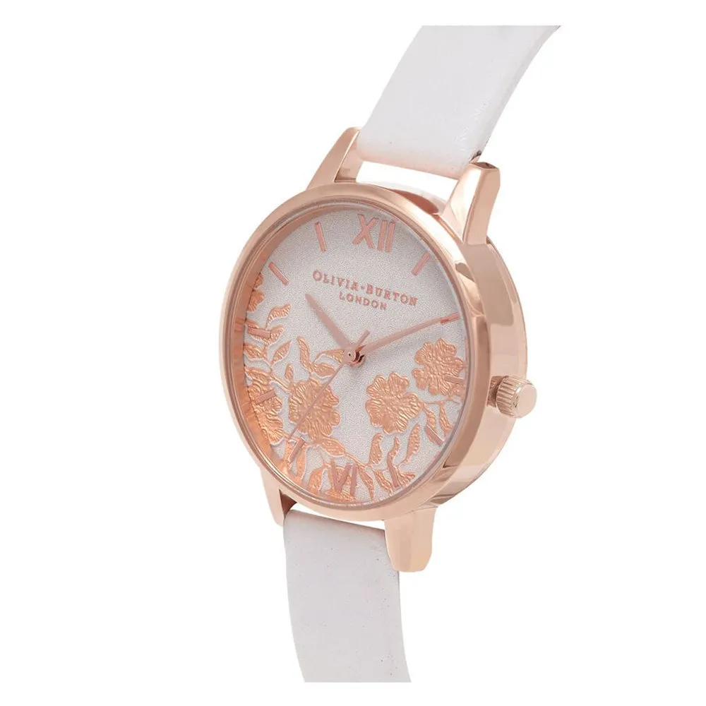 Olivia Burton Lace Detail Blush Leather Floral Dial Women's Watch - OB16MV69