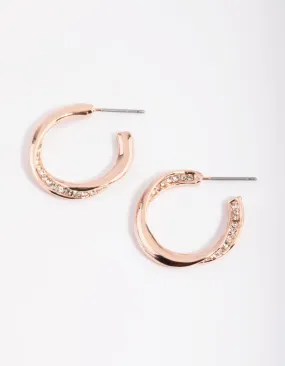 Rose Gold Diamante Twisted Hoop Earrings
