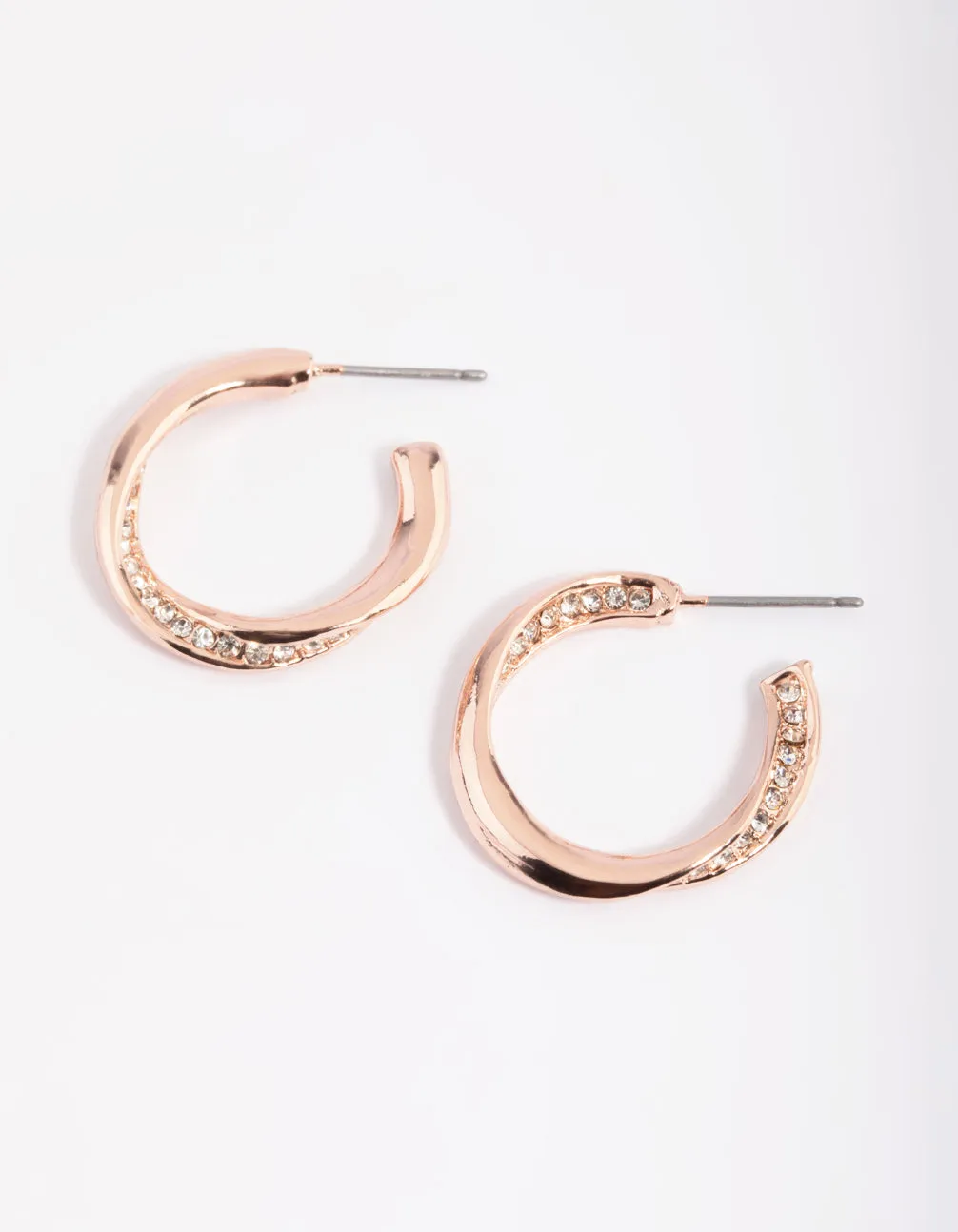 Rose Gold Diamante Twisted Hoop Earrings