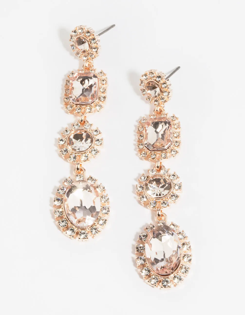 Rose Gold Pink Stone Drop Earrings
