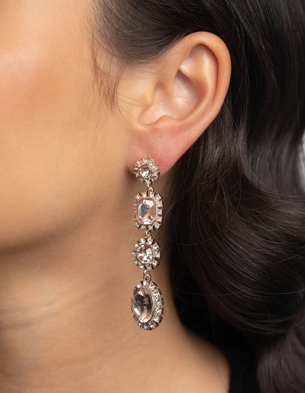 Rose Gold Pink Stone Drop Earrings