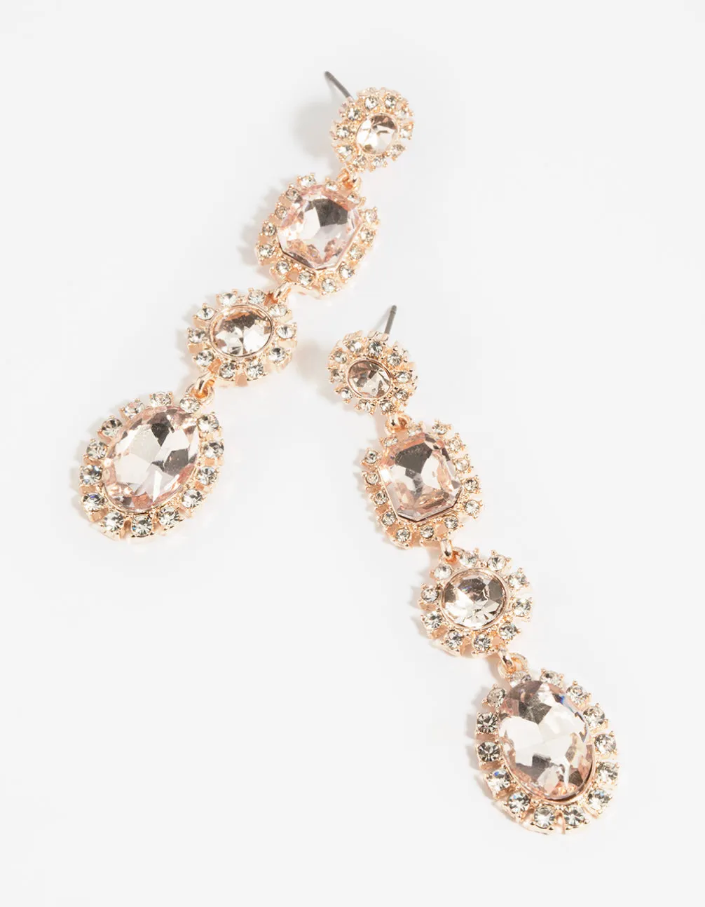 Rose Gold Pink Stone Drop Earrings