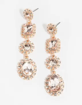Rose Gold Pink Stone Drop Earrings