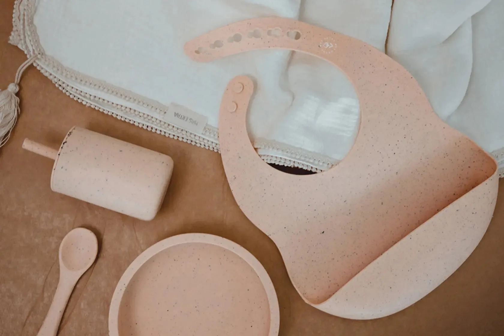 Silicone Baby Bib - Blush Speckle