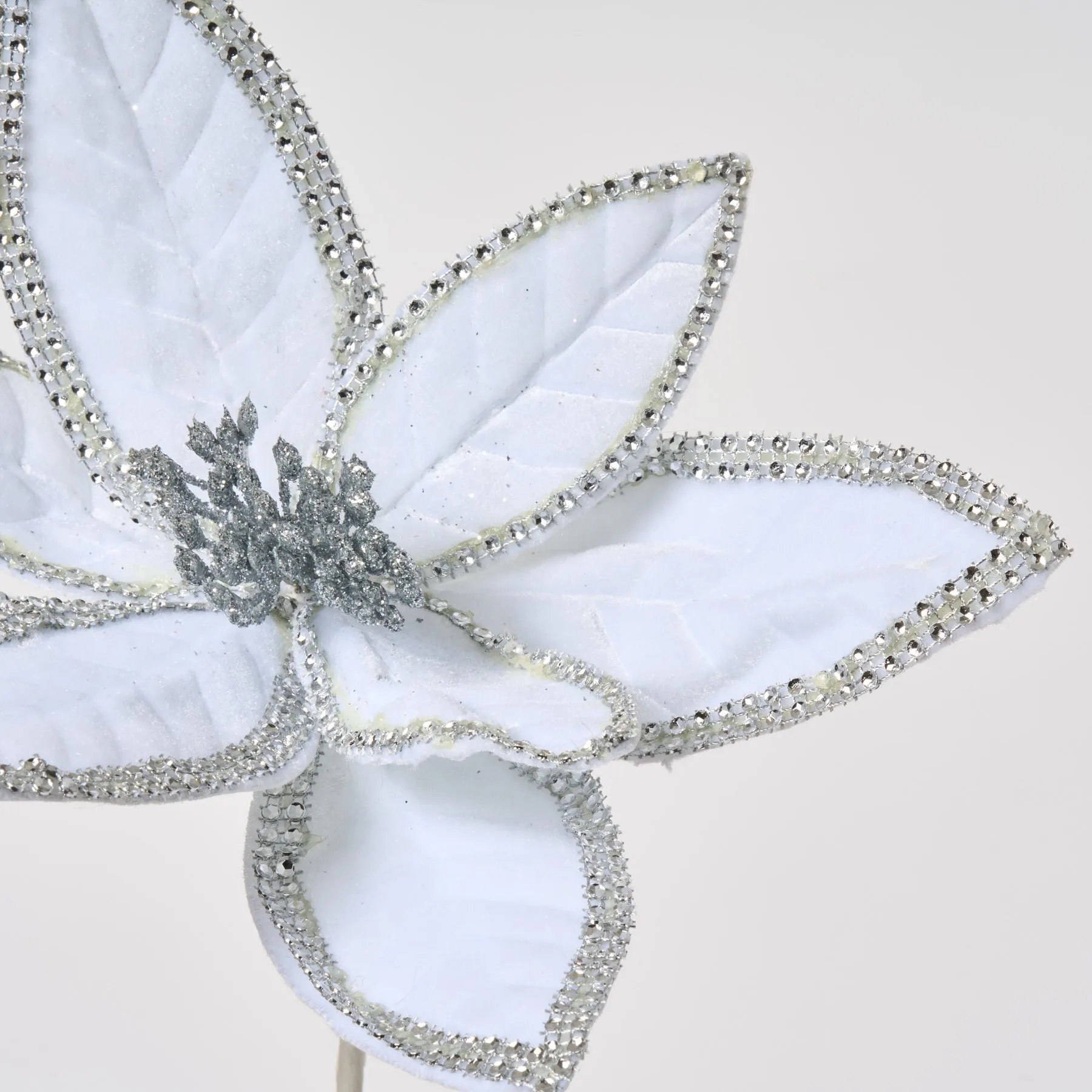 Winter White Jeweled Edge Regal Poinsettia Christmas Holiday Spray - 24"